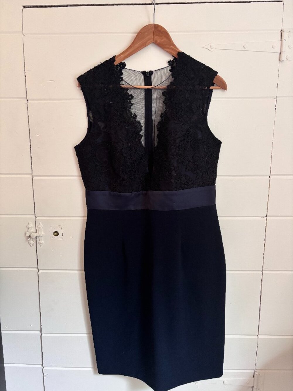 THEIA Black Lace Bodice Sheath Dress | Illusion Neckline | Cocktail Formal
